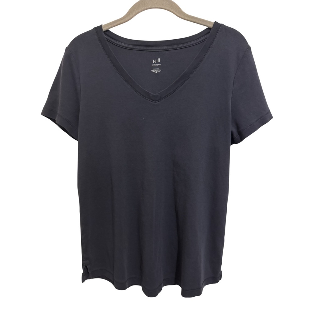 J. Jill Perfect Pima Cotton V Neck Tee Women Medium Navy Quiet Luxury Minimalist